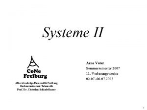 Systeme II Arne Vater Sommersemester 2007 11 Vorlesungswoche
