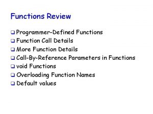 Functions Review q ProgrammerDefined q Functions Call Details