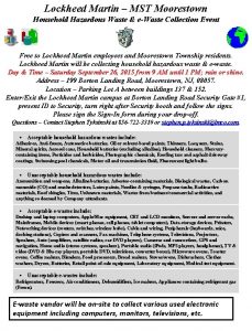 Lockheed Martin MST Moorestown Household Hazardous Waste eWaste