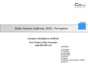 Redes Neurais Artificiais RNA Perceptron Disciplina Inteligncia Artificial