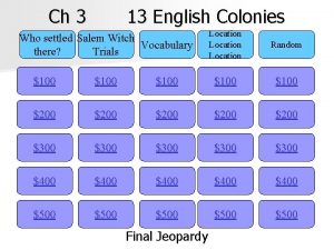 Ch 3 13 English Colonies Who settled Salem