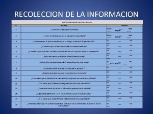 RECOLECCION DE LA INFORMACION ASPECTOS GENERALES EN EL