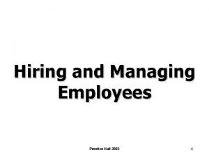 Hiring and Managing Employees Prentice Hall 2003 1