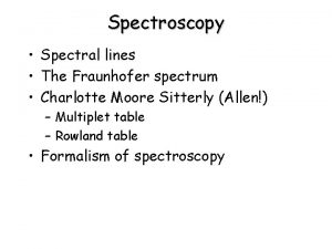 Spectroscopy Spectral lines The Fraunhofer spectrum Charlotte Moore