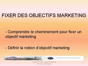 FIXER DES OBJECTIFS MARKETING Comprendre le cheminement pour