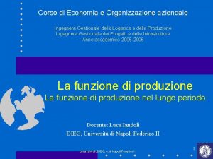 Corso di Economia e Organizzazione aziendale Ingegnera Gestionale