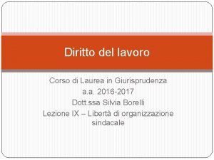 Diritto del lavoro Corso di Laurea in Giurisprudenza