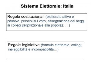 Sistema Elettorale Italia Regole costituzionali elettorato attivo e