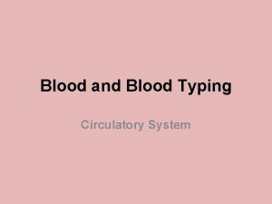 Blood and Blood Typing Circulatory System Blood You