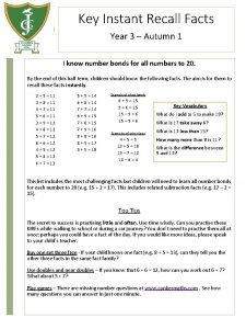 Key Instant Recall Facts Year 3 Autumn 1