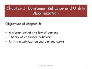 Chapter 3 Consumer Behavior and Utility Maximization Objectives