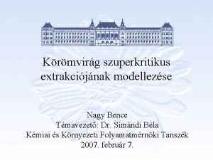 Krmvirg szuperkritikus extrakcijnak modellezse Nagy Bence Tmavezet Dr