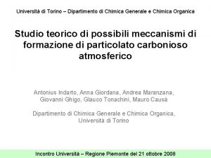 Universit di Torino Dipartimento di Chimica Generale e