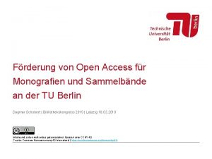 Frderung von Open Access fr Monografien und Sammelbnde