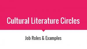 Cultural Literature Circles Job Roles Examples Discussion Director