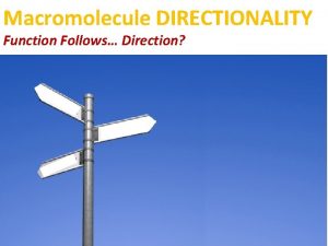 Macromolecule DIRECTIONALITY Function Follows Direction Essential Questions 1