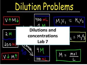 Dilutions and concentrations Lab 7 Dilution and Concentration