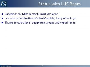 Status with LHC Beam Coordination Mike Lamont Ralph