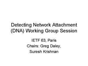 Detecting Network Attachment DNA Working Group Session IETF