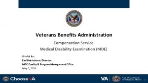 Veterans Benefits Administration Compensation Service Medical Disability Examination
