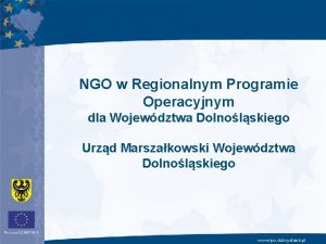 NGO w Regionalnym Programie Operacyjnym dla Wojewdztwa Dolnolskiego