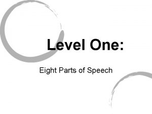 Level One Eight Parts of Speech Parts of