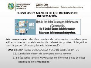 CURSO USO Y MANEJO DE LOS RECURSOS DE