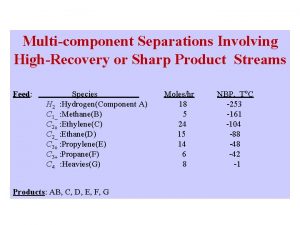 Multicomponent Separations Involving HighRecovery or Sharp Product Streams