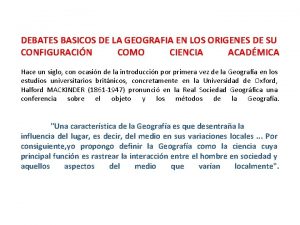 DEBATES BASICOS DE LA GEOGRAFIA EN LOS ORIGENES