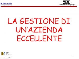 ZML Zanussi Metallurgica spa LA GESTIONE DI UNAZIENDA