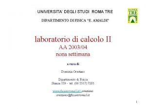 UNIVERSITA DEGLI STUDI ROMA TRE DIPARTIMENTO DI FISICA