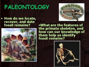PALEONTOLOGY How do we locate recover and date