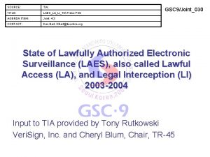 SOURCE TIA TITLE LAESLALITIA Prime PSO AGENDA ITEM