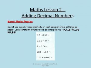 Maths Lesson 2 Adding Decimal Numbers Mental Maths