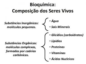 Bioqumica Composio dos Seres Vivos Substncias Inorgnicas molculas