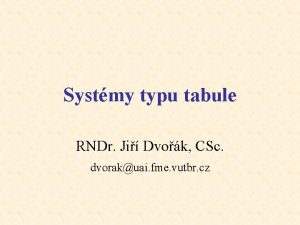 Systmy typu tabule RNDr Ji Dvok CSc dvorakuai