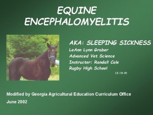 EQUINE ENCEPHALOMYELITIS AKA SLEEPING SICKNESS Le Ann Lynn