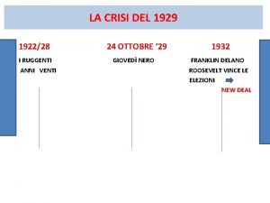 LA CRISI DEL 1929 192228 I RUGGENTI ANNI