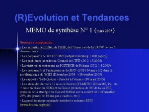REvolution et Tendances MEMO de synthse N 1
