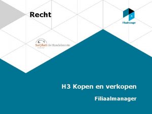 Recht H 3 Kopen en verkopen Filiaalmanager Inhoudsopgave