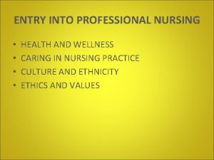 ENTRY INTO PROFESSIONAL NURSING HEALTH AND WELLNESS CARING