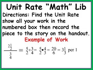 Unit Rate Math Lib Directions Find the Unit