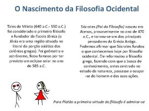 O Nascimento da Filosofia Ocidental Tales de Mileto