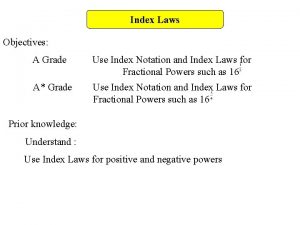 Index Laws Objectives A Grade Use Index Notation