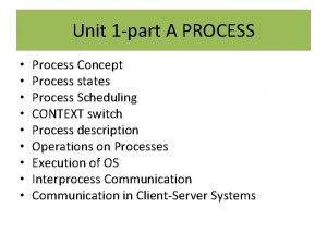 Unit 1 part A PROCESS Process Concept Process