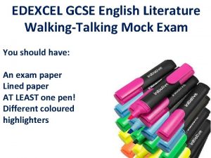EDEXCEL GCSE English Literature WalkingTalking Mock Exam You