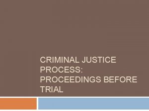 CRIMINAL JUSTICE PROCESS PROCEEDINGS BEFORE TRIAL Bail and