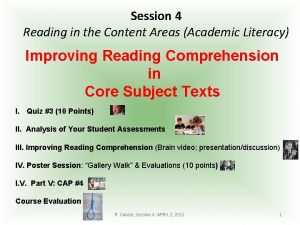 Session 4 Reading in the Content Areas Academic