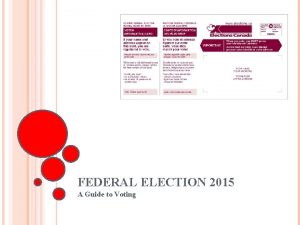 FEDERAL ELECTION 2015 A Guide to Voting PROGRAM