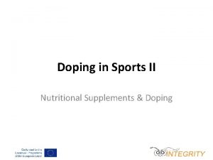Doping in Sports II Nutritional Supplements Doping Nutritional